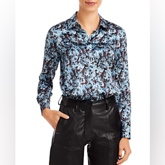 Nwt Lafayette 148 Scottie Silk Solaria Blouse, Slate Blue, S, $698